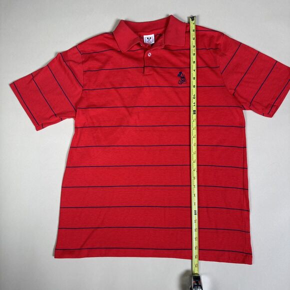 Vintage Mickey Mouse Disney Polo Shirt Striped Red Single Stitch Mens L USA - Picture 3 of 8